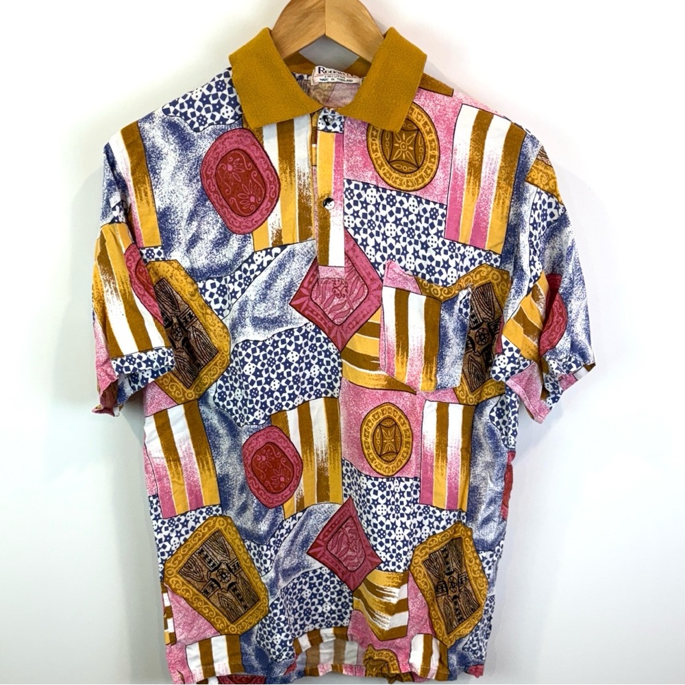 Vintage Rockwell Patterned Polo Shirt fits size M